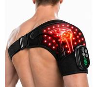 Terapia a luce rossa per il dolore alla spalla con calore e vibrazioni, massaggiatore a infrarossi per spalle 660 nm e 850 nm, cuscinetto riscaldante senza fili da 5000 mAh per il comfort del collo e
