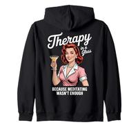 Terapia in un bicchiere meditazione divertente retrò anni '50 Wine Mommy Felpa con Cappuccio