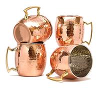 TeraShopee®, Boccali in rame per moscow mule, capienza 560 ml, set da 4 pezzi, interno in nichel battuto di ottima qualità