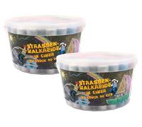 TerCasa 998704 - Set di 100 gessetti per pittura su strada, 50 gessetti in 2 secchi con coperchio e manico, 100 gessetti colorati per pavimentazione o asfalto, gessetti per strada per bambini dai 3