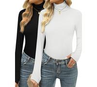 Terecey Maglia Donna Collo Alto Confezione da 2 Dolcevita Cotone Manica Lunga Lupetto Leggero Aderente Basic Top Elegante Intimo Traspirante Elasticizzato Sottogiacca Termico