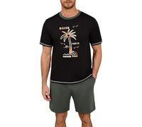 Terecey Pigiama Uomo Estivo Corto Estivo Pigiami Due Pezzi Set da Notte Casa Maniche Cort Leggero Scollo A Girocollo E Pantaloncini Stampa di Palme Hawaiane con Tasche 2 Pezzi Leggero Nero XXL