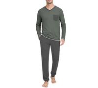 Terecey Pigiama Uomo Invernale Cotone Pigiami Due Pezzi Lungo con Scollo a V Set da Notte Casa con Top a Manica Lunga e Pantaloni Pigiami con 3 Tasche per la Casa