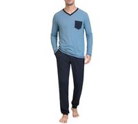 Terecey Pigiama Uomo Invernale Cotone Pigiami Due Pezzi Lungo con Scollo a V Set da Notte Casa con Top a Manica Lunga e Pantaloni Pigiami con 3 Tasche per la Casa