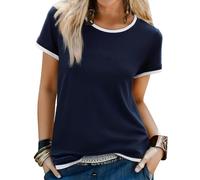 Terecey T-Shirt Oversize Donna Estate Maniche Girocollo Corte con Contrasti Top Basic Slim Fit Maglietta Casual Estate Trend Magliette Marineblau M