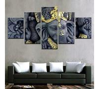 TERERGTS Ganesha Statue Religion Hindu God Canvas Print Painting Wall Art Home Decor 5pcs