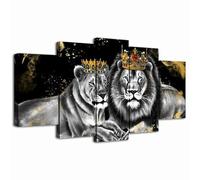 TERERGTS OuElegent 5 pezzi leone e leone tela da parete arte re e regina con oro