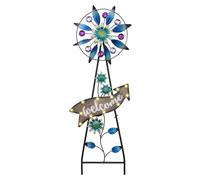 TERESA'S Collection Pavone Giardino Decorazione Solare, Girandola a Vento per Decorazione Esterna, Mulino a Vento in Metallo Cartello Artistico Blu Floreale da Giardino Inserto Decorativo per