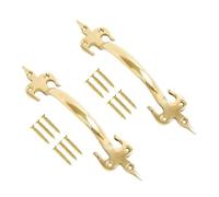 TERF® Fleur-De-LYS - Maniglia per porta in ottone resistente stile vintage, 175 mm, con vite di fissaggio per cucina, armadietto, cassetto, porta e maniglia, confezione da 2