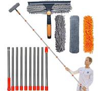 Tergivetro con braccio estensibile di oltre 6 metri, kit strumenti 2 in 1 per la pulizia di finestre con asta estensibile da 90 cm a 4,2 metri, per finestre interne ed esterne e vetri auto, 3 tamponi