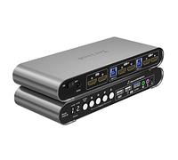 Terived 2 Computer 2 Monitor HDMI Matrix Automatic KVM Switch 4K@60Hz, Commutazione Hotkey, EDID, Display digitale e guscio in alluminio, USB 3.0 Hub Audio Microfono con Cavi