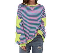 TERIVEEK Felpa da donna oversize a maniche lunghe con girocollo, design a blocchi di colore e righe, vestibilità comoda e casual, stile anni 2000, M