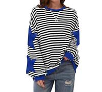 TERIVEEK Felpa da Donna Oversize a Righe a Blocchi di Colore a Maniche Lunghe Girocollo Casual Pullover Allentato Y2K Camicia Top, Stella Bianca e Nera, X-Large