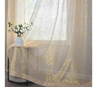 TERLYEX - Tende trasparenti dorate, lunghe 228 cm, 2 pannelli, metallizzate spray, luccicanti, per soggiorno, filtrano la luce, con occhielli, 132 x 228 cm, colore: oro talpa