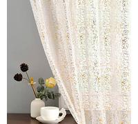 TERLYTEX Tende trasparenti in oro metallizzato, con glitter luccicanti, lunghezza 240 cm, per soggiorno, con tasca per asta, 2 pannelli, ciascuno 132 x 249 cm, bianco oro