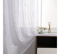 TERLYTEX Tende trasparenti luccicanti per soggiorno, eleganti tende trasparenti bianche glitterate lunghe 213 cm, in lamina argento metallizzato lucido, tende per finestre, 133 x 213 cm, 2 pannelli,