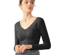 Termico da Donna, Top Termico per l'inverno, Caldo Reggiseno Integrato, a Maniche Lunghe con Scollo a V, Top Morbido e Spesso, Abbigliamento, Nero, X-Large