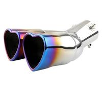Terminale Coda Terminale Scarico Universale Per Auto A Forma Cuore Silenziatore In Acciaio Inossidabile Punte Colorate Doppio Modificato Argento Dritto(Blue Curl)