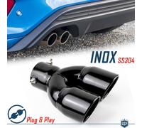 TERMINALE di Scarico Doppio Universale Auto ACCIAIO Inox Nero Marmitta Ø 76mm