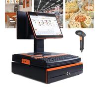Terminale POS Registratore di Cassa Elettronico con Schermo Touch LED da 15,6'', Sistema Win10 e Tastiera da 101 Tasti, Sistemi POS per il Commercio al Dettaglio con Scanner Portatile Dual screen