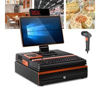 Terminale POS Registratore di Cassa Elettronico con Schermo Touch LED da 15,6'', Sistema Win10 e Tastiera da 101 Tasti, Sistemi POS per il Commercio al Dettaglio con Scanner Portatile single screen