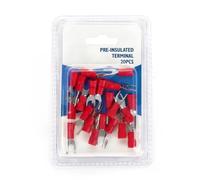 Terminale pre-isolato SV1.25-4 rosso, ideale per collegamenti elettrici sicuri. Presentato in blister da 20 pezzi, perfetto per applicazioni professionali.