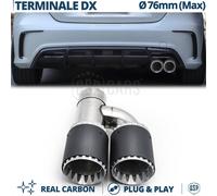 Terminale Scarico DOPPIO Tondo H Auto VERO CARBONIO per Marmitta DESTRA Max 76mm