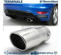 TERMINALE Scarico OVALE Obliquo Auto Universale INOX CROMATO Marmitta Ø 49-78mm
