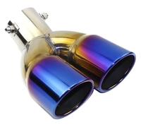 Terminale Scarico Punta Un Cambio Due Doppie Uscite ID 60MM 75MM Tubo Di Scarico Per Auto Universale Marmitta Tubo Di Coda Ugello Di Uscita Estremità Liscia(A bending blue 60MM)