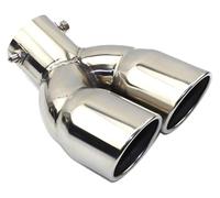 Terminale Scarico Punta Un Cambio Due Doppie Uscite ID 60MM 75MM Tubo Di Scarico Per Auto Universale Marmitta Tubo Di Coda Ugello Di Uscita Estremità Liscia(A bending silver 60MM)