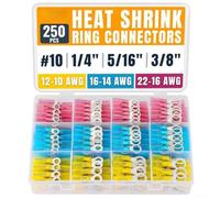 Terminali ad anello termorestringenti, 250 pezzi, 22-10 AWG, impermeabili, kit di connettori per cavi con ugello in rame per applicazioni elettriche