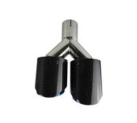 Terminali di scarico per auto 1 Pz Universale Auto Coda Gola Silenziatore Lunghezza Blu Brunitura A Forma Di Y Doppio Fuori Twill Lucido Punta Marmitta Scarico(63.5mm-89mm-Left)