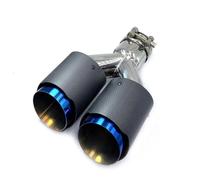 Terminali di scarico per auto Tubo A Doppia Estremità Con Punta Scarico Automatica Universale In Acciaio Inossidabile Blu Doppia Opaca In Fibra Carbonio 1 Pezzo Terminale Scarico Auto(54MM IN-89MM OUT