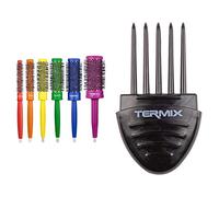 Termix C·Ramic Pride. Confezione da 6 Spazzole Termiche Rotonde in Ceramica con Fibre Ionizzate. Compresa la Borsa da Toilette in Pelle Pride & Pulitore di spazzole
