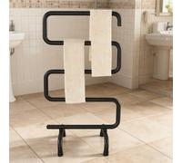 Termoarredo Elettrico Bagno 80x45cm, Scalda Salviette Da Bagno Elettrico Basso Consumo 65w Scaldasalviette Con Termostato Radiatore in Acciaio Inox Con Interruttore LED (Black, 220V)