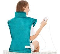 Termoforo Elettrico Cuscino Termico per Collo e Spalle, 60x85cm 3 livelli di riscaldamento, Timer di Spegnimento Automatico 3 ore, con Cintura in Vita, Flanella, Lavabile in Lavatrice, Verde