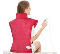 Termoforo Elettrico Cuscino Termico per Collo e Spalle, 60x85cm 3 livelli di riscaldamento, Timer di Spegnimento Automatico 3 ore, con Cintura in Vita, Flanella, Lavabile in Lavatrice, Rosso