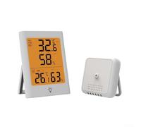 Termoigrometro con trasmissione wireless, ampio display che mostra l'umidità della temperatura e orologio per il monitoraggio interno ed esterno (bianco)