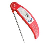 Termometri da Cucina, Termometri per Barbecue a Lettura Istantanea, con Controluce Display LCD, con Sonda Lunga Pieghevole e Schermo LCD, per Carne Latte Barbecue Liquidi, Rosso