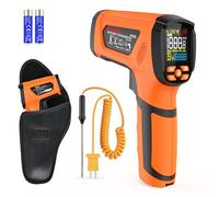 Termometro a Infrarossi MESTEK Digitale Laser Alta Temperatura Pirometro -40°C~2000°C con K-Probe Senza Contatto LCD Regolabile Emissività Allarme per Cucina Forgia Industriale HVAC Forno(Arancione)