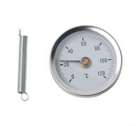 Termometro a tubo in acciaio inossidabile da 0 a 120 °C con quadrante da 63 mm e attacco a molla per misurare la temperatura del tubo di riscaldamento, struttura in acciaio zincato, design bimetallico