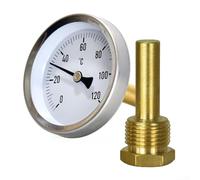 Termometro a tubo in acciaio inox, 0-120 °C, con clip, con attacco a vite da 1/2", per il monitoraggio del calore di pentole, griglie, affumicatoi