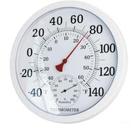 Termometro analogico con igrometro per interni ed esterni, grande quadrante rotondo mostra la temperatura in Fahrenheit e per CELSIUS e umidità dell'aria, bianco nero (bianco)