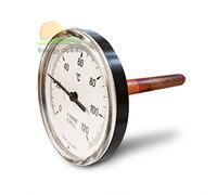 Termometro bimetallico con pozzetto lungo gambo 10 cm, scala 0-120°C, diametro 62 mm, filetto 1/2"M