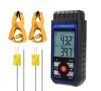 Termometro digitale a termocoppia a doppio canale tipo K/J con sonde termocoppia tipo 2 K e 2 morsetti per temperatura, gamma -328 ~ 2000 ° F misuratore di temperatura HVAC industriale con allarme e