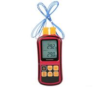 Termometro digitale a termocoppia con display a doppio canale, supporto tipo K/J/T/E/R/S/N, gamma da -50 a 300 °C, precisione ± 0,1%, funzioni MAX/MIN/AVG per uso industriale e culinario, rosso