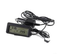 Termometro digitale da auto LCD da 12 V con sensore esterno, indicatore di temperatura interna esterna e orologio elettronico, base regolabile per cruscotto