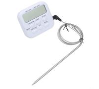 Termometro digitale da cucina con sonda da 1,5 m, per carne, cibo, acqua, temperatura per forno, barbecue, cucina, intervallo da -58 a 300 °C, allarme timer, bianco