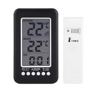 Termometro Digitale LCD con Display a Tempo,Termometro Elettronico per Interno ed Esterno,Monitor Temperatura con Memoria Min/Max, Funzione 12/24 Ore,Ideale per Casa,Frigorifero e Ambienti Wireless