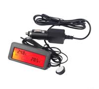 Termometro digitale per auto, misuratore di temperatura interno ed esterno, con cavo sensore da 1,5 m, per cruscotto del veicolo, alimentatore 12 V, custodia nera, display LCD blu (rosso)